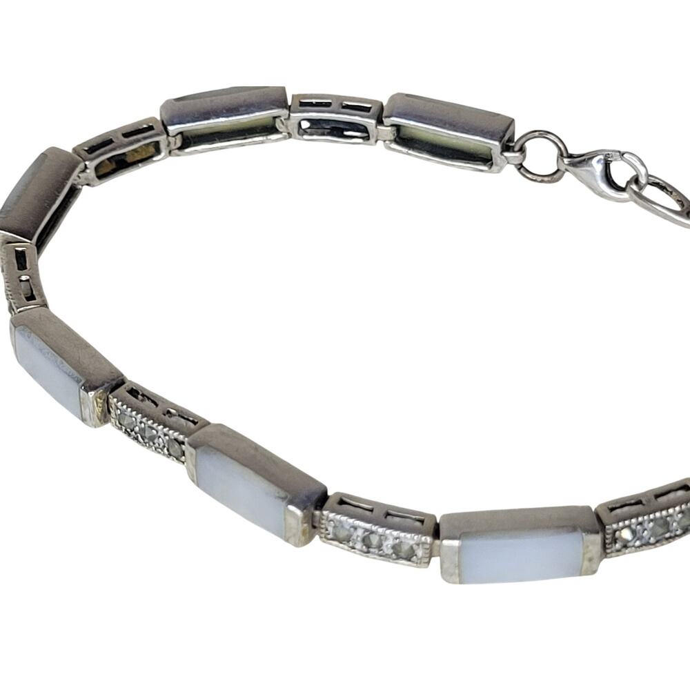 Sterling Silver, Mother of Pearl and Marcasite Link Bracelet